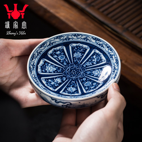 钟家窑柴窑青花海水缠枝花卉盖置