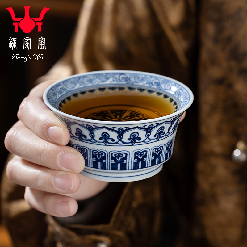 钟家窑茶杯 景德镇陶瓷茶具柴窑青花手绘如意宝相纹马蹄杯主人杯,餐饮具,茶杯,淘宝优惠券,粉丝福利购,淘宝优惠卷