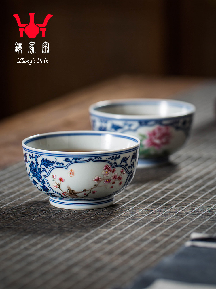 钟家窑茶杯景德镇名师万海华老师手绘青花斗彩柴窑开窗花卉主人杯,餐饮具,茶杯,淘宝优惠券,粉丝福利购,淘宝优惠卷
