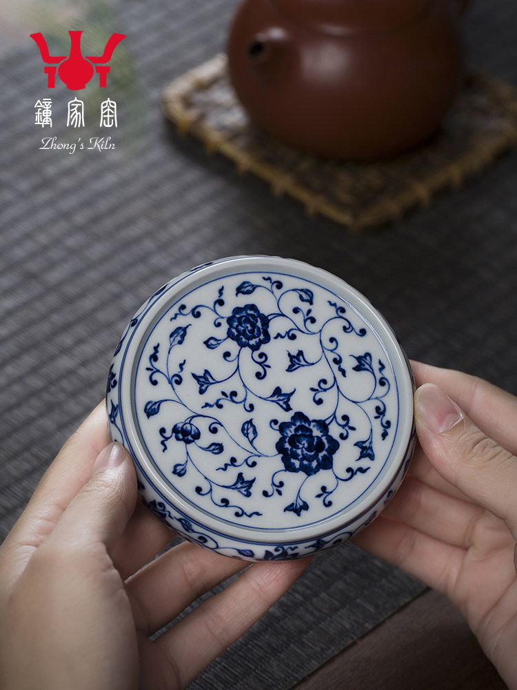 景德镇中家窑盖手绘青花木窑纠结枝纹壶盖架紫砂壶盖架杯垫小壶架