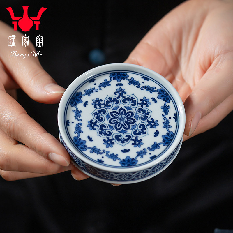 钟家窑陶瓷青花盖置景德镇柴窑手绘如意莲花铜钱纹杯垫茶托茶配件,餐饮具,茶道/零配,淘宝优惠券,粉丝福利购,淘宝优惠卷