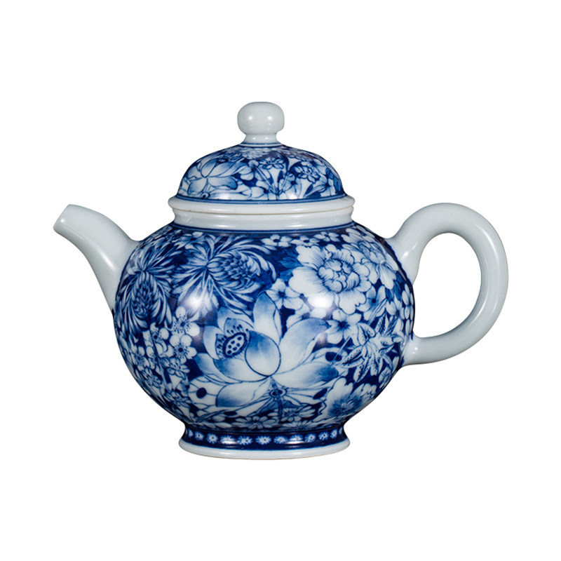 锺家窑茶壶 景德镇手绘青花仿古柴窑万花瓷茶壶单壶小号功夫茶壶