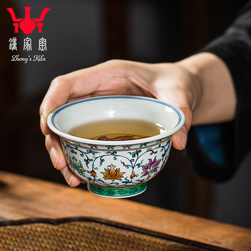 钟家窑茶杯主人杯景德镇经典永乐缠枝压手杯手绘柴窑青花斗彩单杯,餐饮具,茶杯,淘宝优惠券,粉丝福利购,淘宝优惠卷