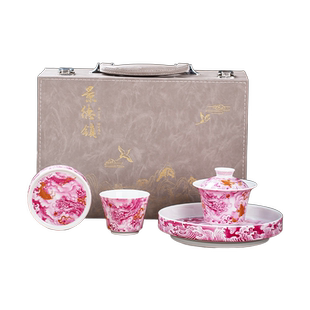 景德镇仿古粉彩龙纹马蹄盖碗茶杯家用陶瓷茶具套装泡茶碗高档套装