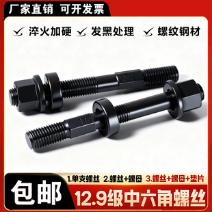 12.9级中间外六角螺丝注塑机双头螺杆模具压板螺栓M16182024包邮