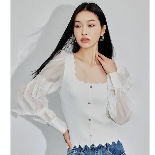 YAOLY姚领装柜女长袖上衣纽扣简约打底上832M35188