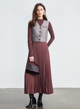 【航妈专享】姚领YAOL836K40292连衣裙城市通勤百褶裙女士A字裙