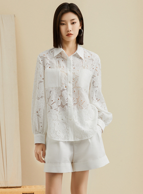【航妈特享】姚领YAOLY夏白色衬衫832K21492宽松版型偏大