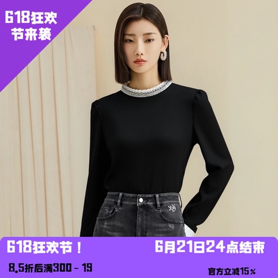 YAOLY姚领黑色套头上衣休闲风圆领830K40415