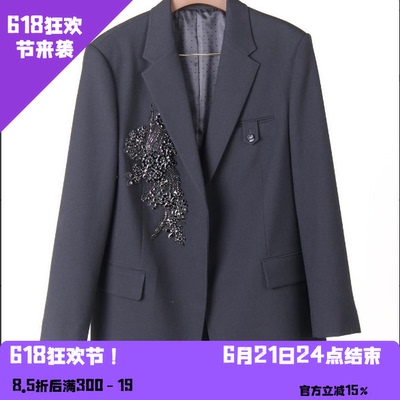 YAOLY姚领通勤穿搭黑色刺绣西装外套女宽840K30273