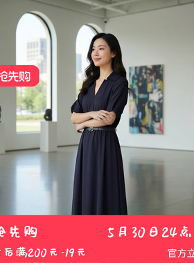 YAOLY姚领连衣裙V领上衣夏季新款蓝色854H22703