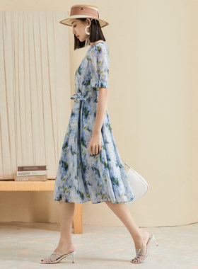 YAOLY姚领夏花色连衣裙女士短袖A字裙碎854K20472