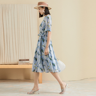 姚领YAOLY夏花色连衣裙854K20472女士短袖 A字裙碎花 航妈专享