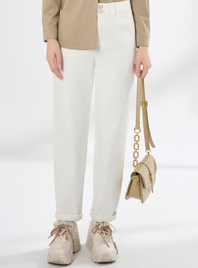 【航妈专享】姚领YAOLY冬新品牛仔白色牛仔裤修身水洗815K43364