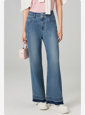 【航妈专享】姚领微喇牛仔裤高腰微弹女士长裤通勤815K34481