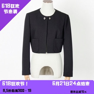 YAOLY姚领优雅圆领短款外套黑色金属扣装841H11152