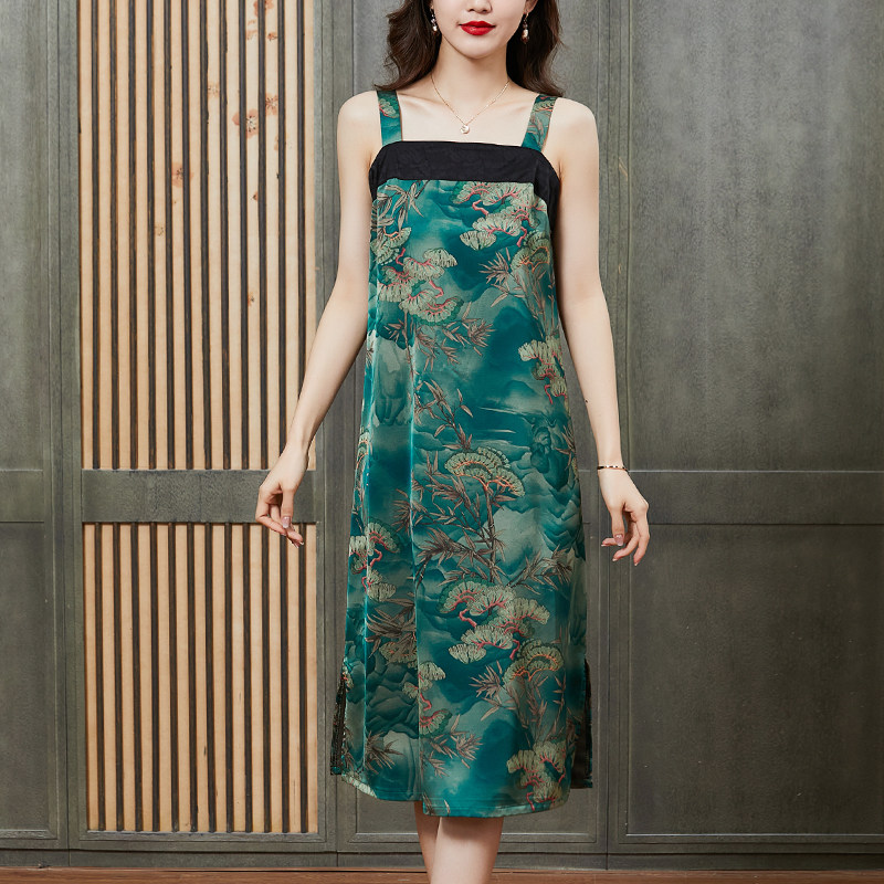 香云纱高端女装正品旗舰店2022夏季新款真丝吊带连衣裙女内搭裙子