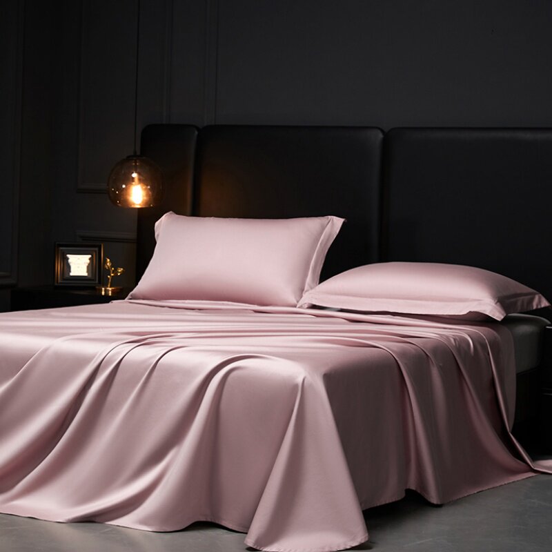 玉粉纯色高端100s新疆长绒棉纯棉床单单件桃粉色全棉单人贡缎被单