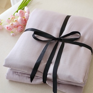 A类母婴级全棉双层纱四件套浅紫雪青色纯棉床上用品套件单人1.2米