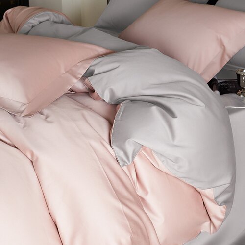玉粉浅灰双拼色全棉被套单件轻奢高级感纯棉被罩单人1米5加大2米4