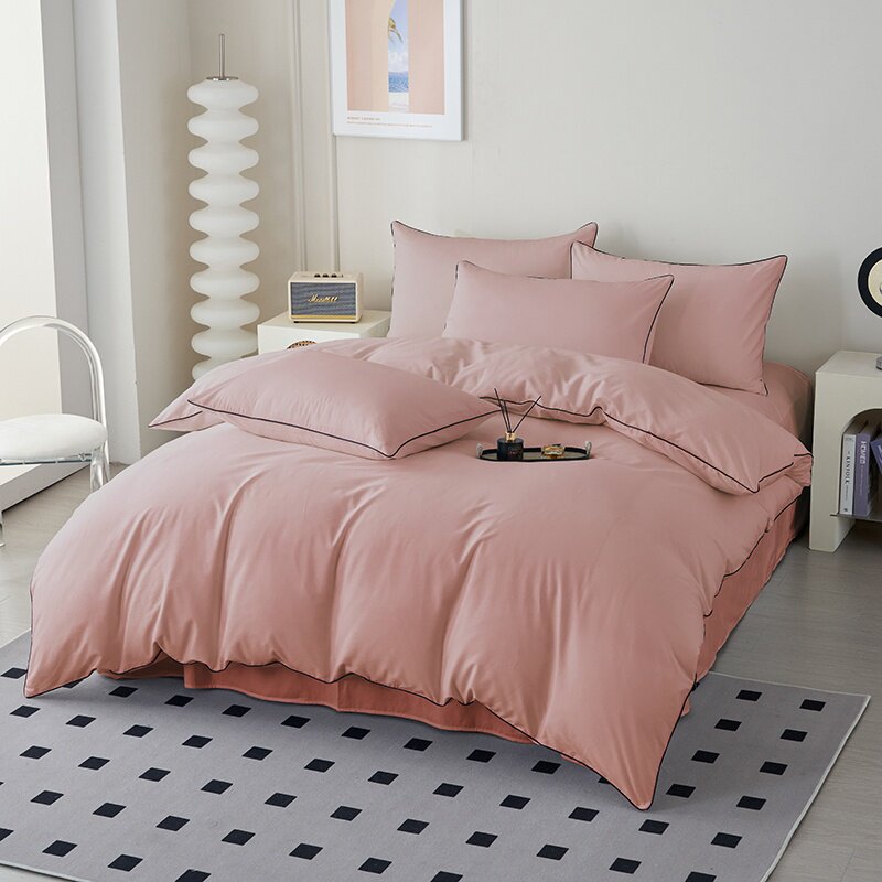 豆沙纯色全棉四件套轻奢简约肉粉色被套床单纯棉床品1.21.51.8米
