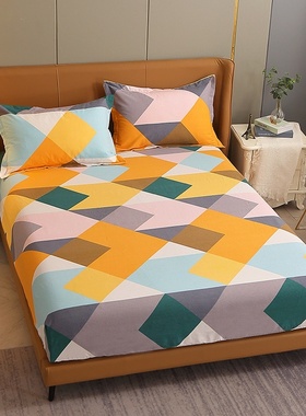 魔幻彩格加厚磨毛床笠单件玉米黄天蓝墨绿浅粉灰色全棉床套罩纯棉