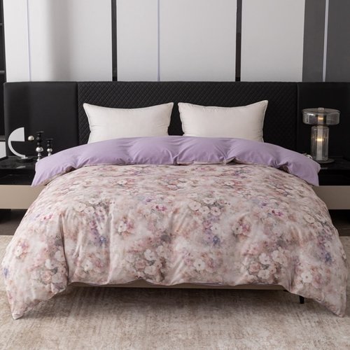 田园风全棉磨毛被套单件粉紫色印花纯棉AB版被罩1米5单人2米3双人