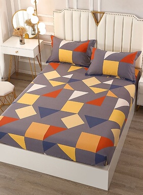 几何图形全包加厚磨毛床笠单件柠檬黄深灰宝蓝色全棉床套罩纯棉