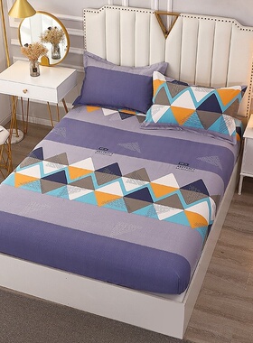 创意方格全包加厚磨毛床笠单件蓝紫天蓝深黄色全棉床套罩纯棉单人