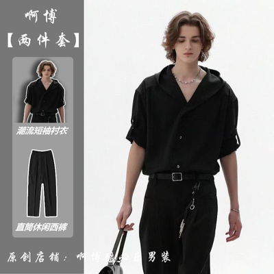 2026夏季新款男装休闲设计感男士短袖衬衫慵懒风宽松时尚轻奢百搭