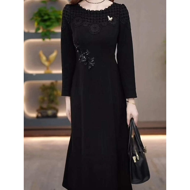 2025冬季新款加厚磨毛精纺连衣裙时尚气质减龄显瘦修身中长款裙子