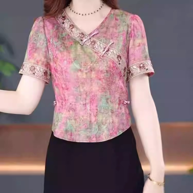 宋锦提花缎新中式改良版假两件连衣裙2025夏季新款时尚气质礼服裙