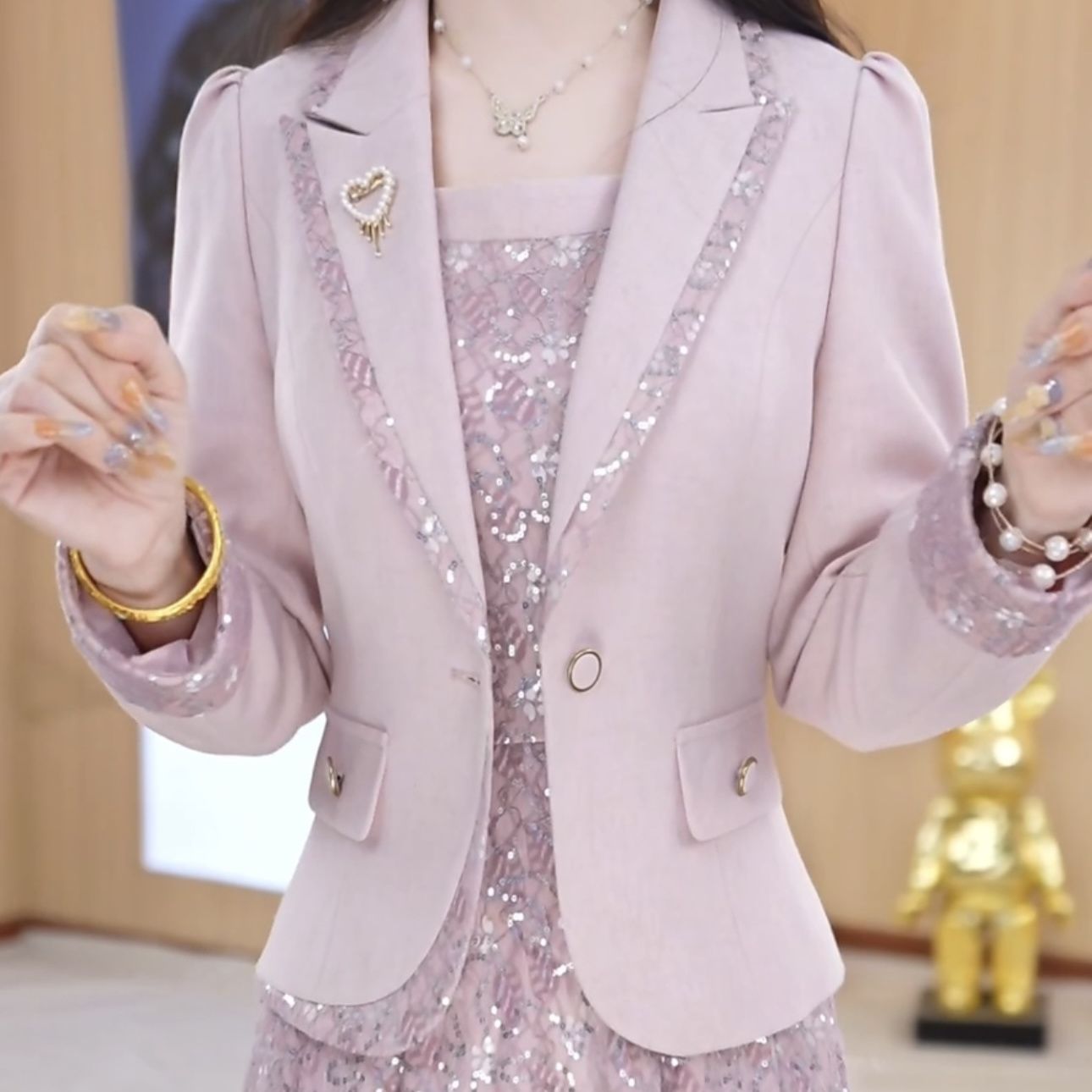 高档精纺优雅气质轻奢甜美礼服套装2025春季新款减龄两件套连衣裙