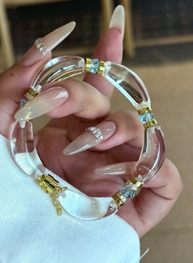 双A净体白水晶牛鼻孔弯管手镯女款正品天然白色水晶镯形手链磁吸