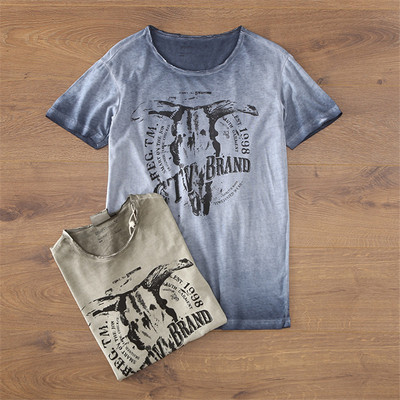 清货【一件不留】夏季复古怀旧水洗重工个性印花圆领短袖T恤