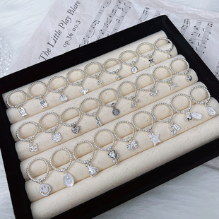 本命年招财925纯银转运珠银豆豆戒指食指尾戒叠戴ins小众时尚 百搭