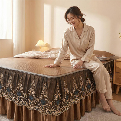 夏季床裙款冰丝藤席套件