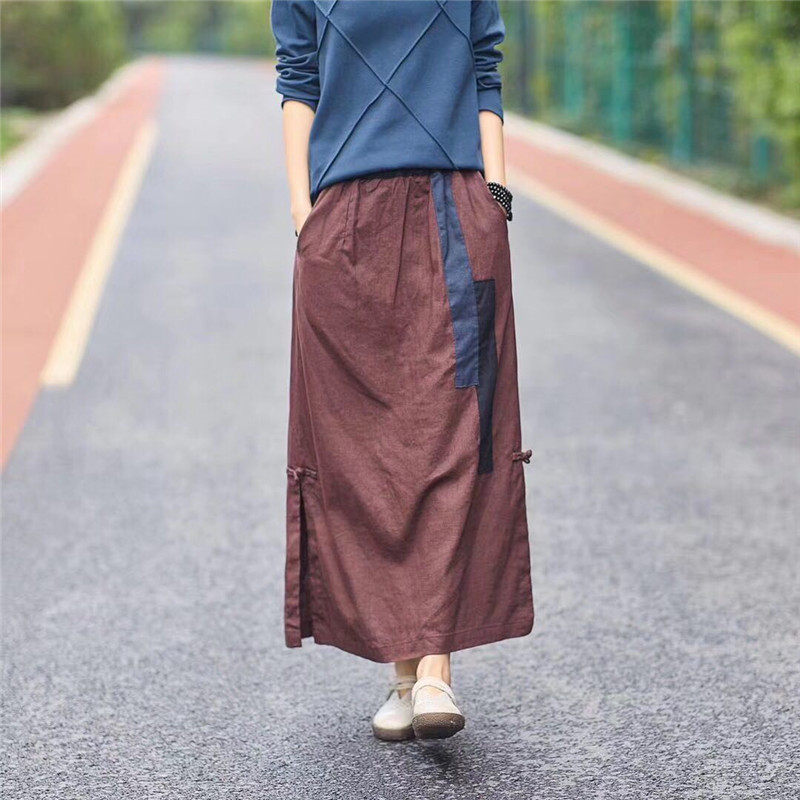 3J216春夏新款苎麻拼接古风盘扣半身裙气质文艺范遮肉百搭女裙|ruв категории Женская одежда, юбка - от Buy2taobao.com для оказания профессиональной услуги покупки агента Taobao