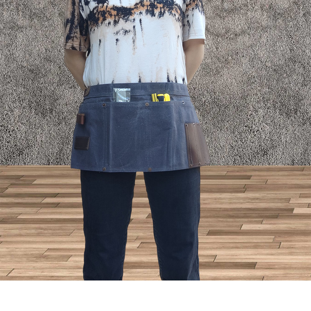 半身油蜡围裙复古工装女理发师咖啡师奶茶店工作服罩衣男女