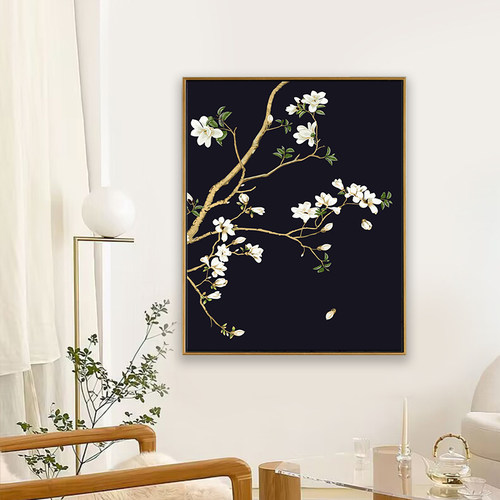 新中式花鸟手绘油画高级diy数字油画手工填充画画客厅卧室装饰画