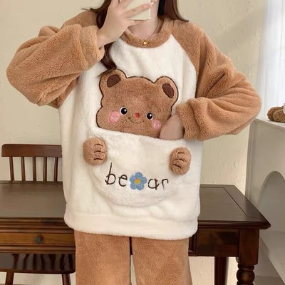 秋冬款珊瑚绒睡衣女加绒加厚大码胖mm2025新款学生少女冬季家居服