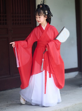 魏晋风汉服女童战国袍2025新品春秋仙古装儿童演出服唐装大袖交领