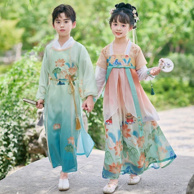 儿童汉服男童夏季2025新款男孩古装国学服中国女童三字经演出服装