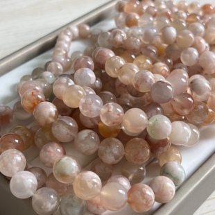 冰种飘花～天然樱花玛瑙手链手串粉蓝成型花果冻蜜桃玉石工厂直供