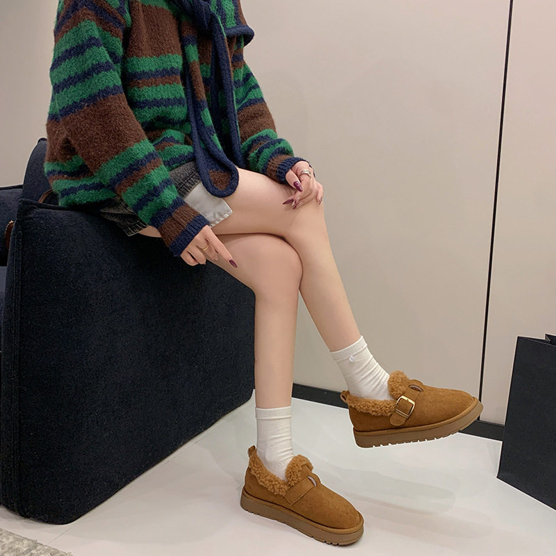 日本进口加绒厚底勃肯鞋女毛毛鞋2026新款冬季女鞋子网红爆款豆豆