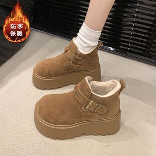 日本进口丑萌大头雪地靴加绒面包鞋松糕厚底增高勃肯棉鞋女款冬季