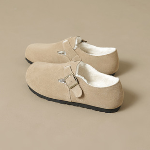 日本进口威威女郎 959-12纯原一脚蹬加绒勃肯鞋真皮平底保暖棉鞋