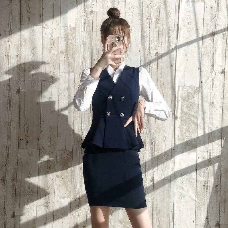 西装蓝色马甲秋冬女外搭职业套装工作服时尚洋气2024新款商务正装