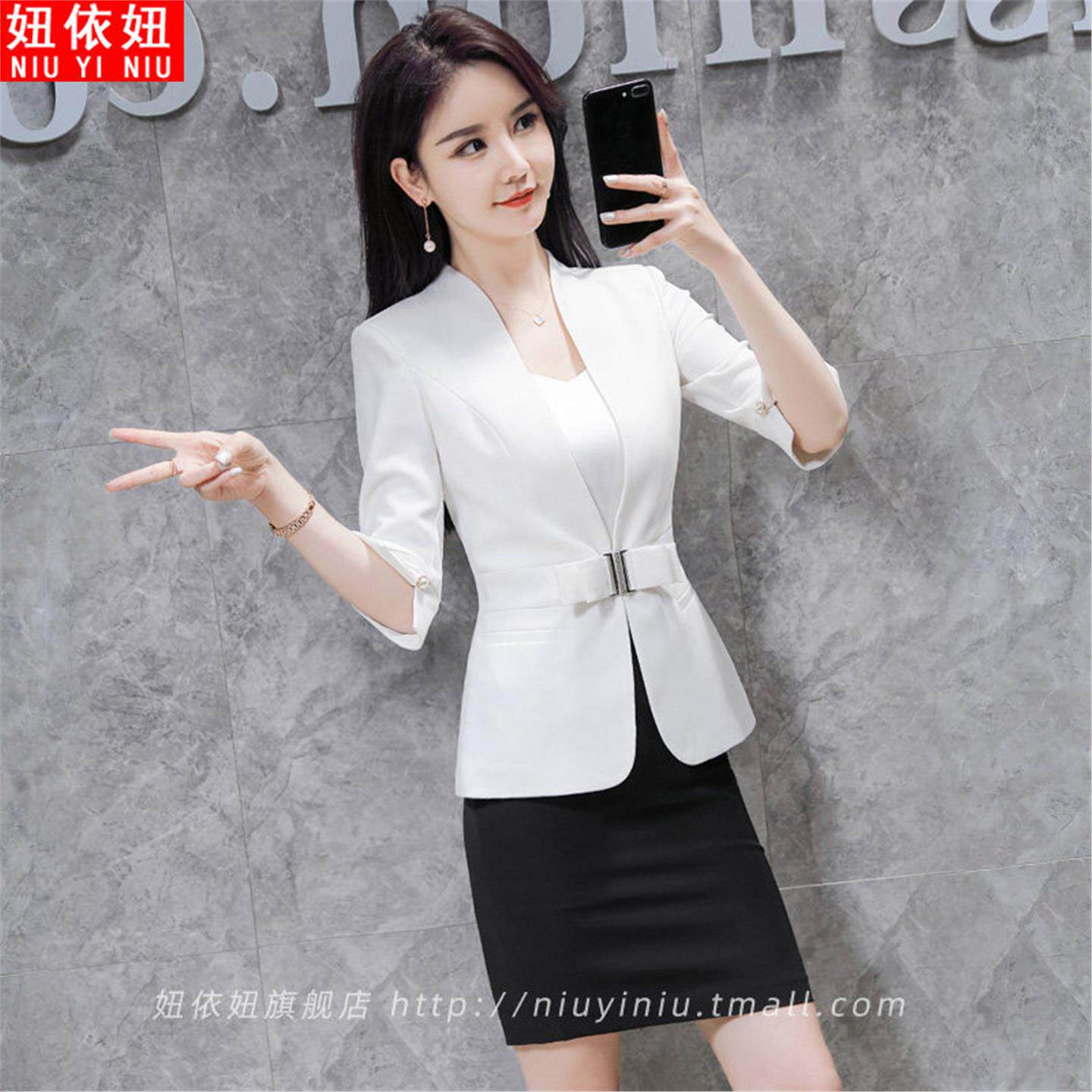 高端中袖西装套裙夏季时尚气质职业套装女珠宝店工作服美容院工装