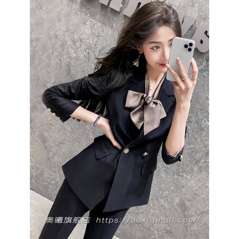 英伦风职业套装女气质西装外套秋冬新款商务通勤正装黑色西服套装